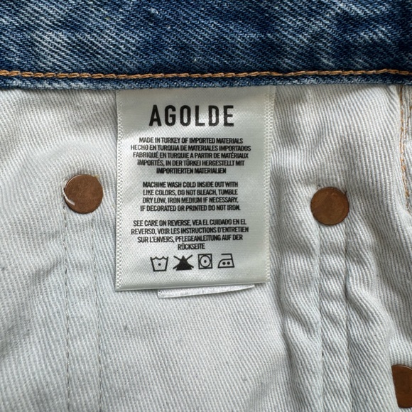 Agolde Blue Distressed Jean Shorts - Picture 6 of 7